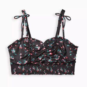 Torrid Smocked Keyhole Wireless Bralette - Microfiber Cherries Black 6x